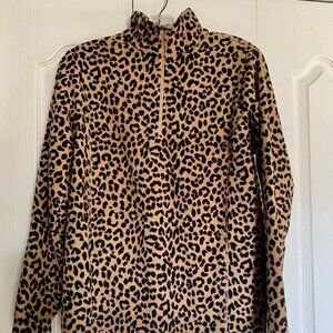 Lands' End Cheetah Print Fleece Cozy Pullover, Soft Lounge Top, Size Petite M